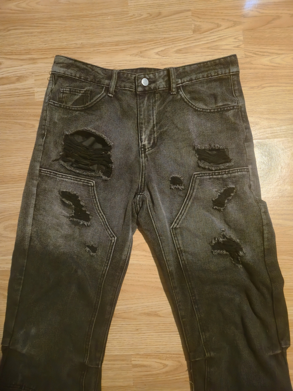 Men's Distressed Black Jean Pants - Punk Underground Ripped Style Fading Blend